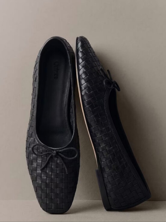 Quince Shoes - Quince Italian Leather Handwoven Square Toe Ballet Flat - black